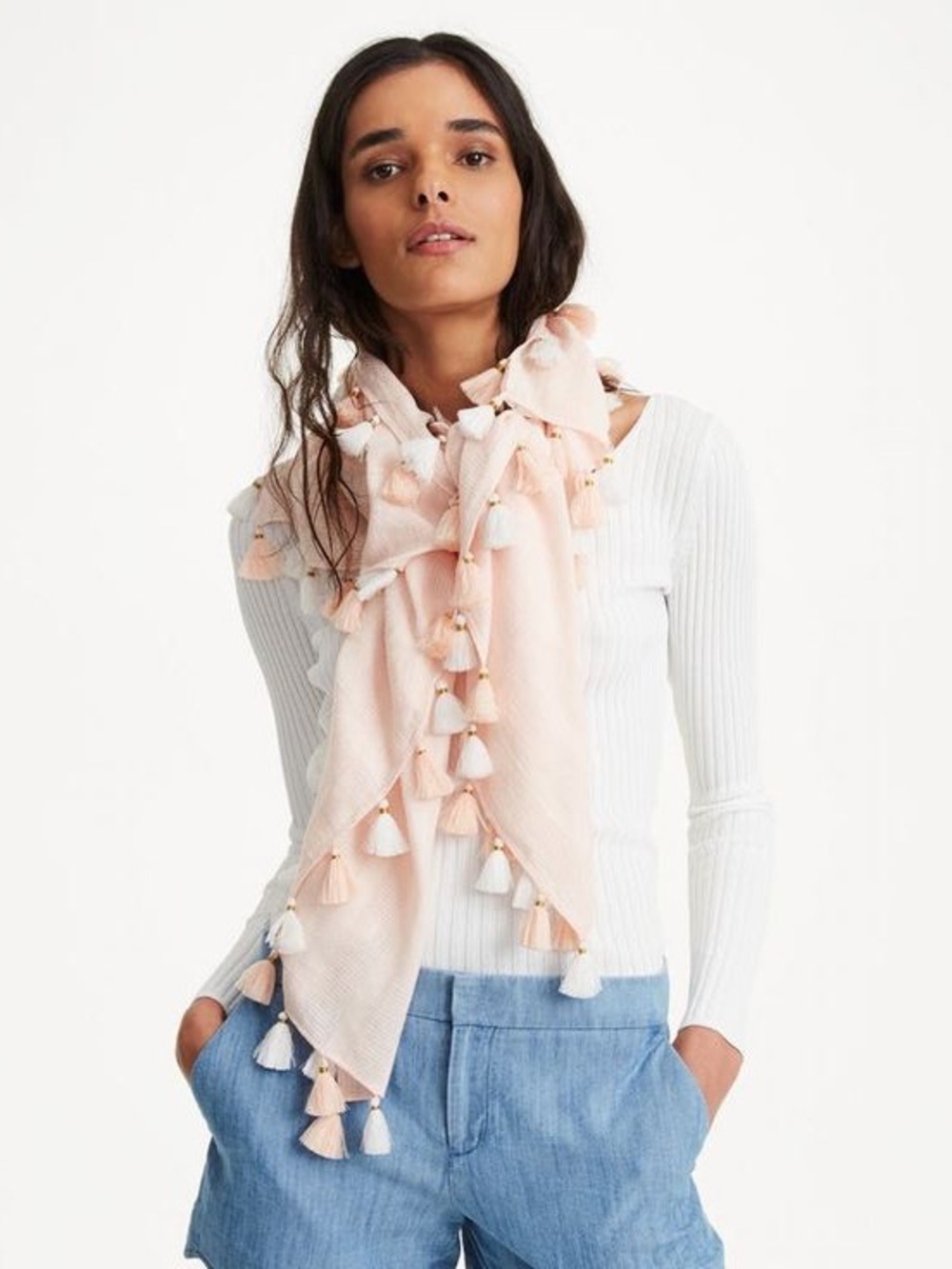Club Monaco Tassel Scarf in Soft Pink